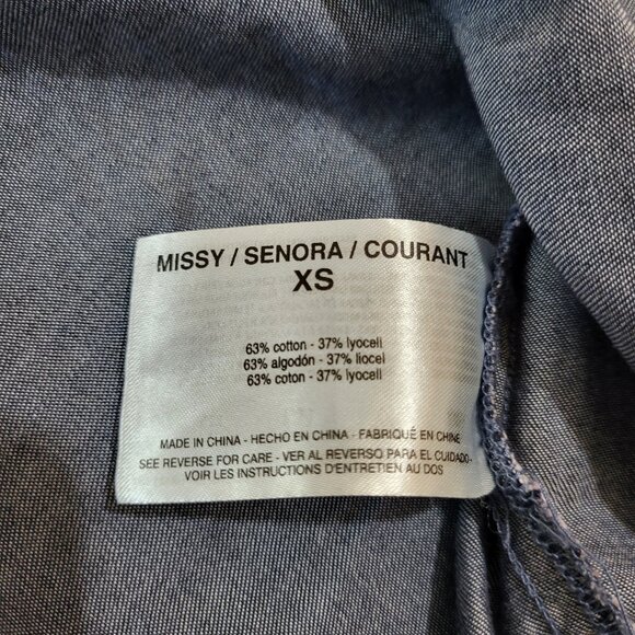 Gloria Vanderbilt Dress Denim Above Knee XS Chambray Roll Tab Sleeve Drawstring - Picture 13 of 14